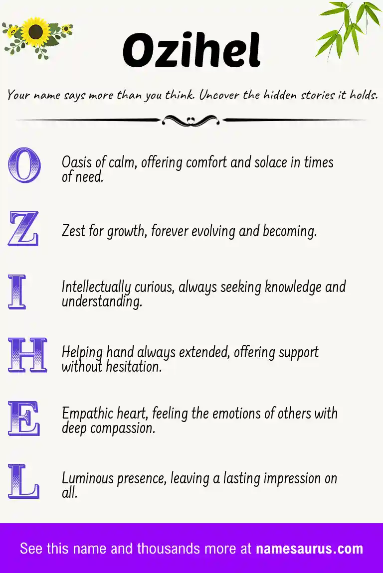 Acrostic poem about Ozihel.