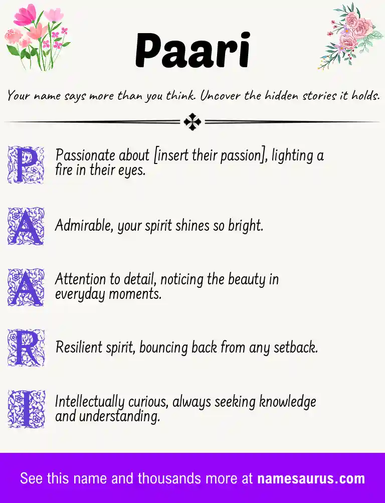 Acrostic poem about Paari.