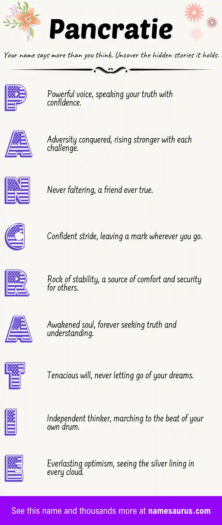 Acrostic poem about Pancratie.