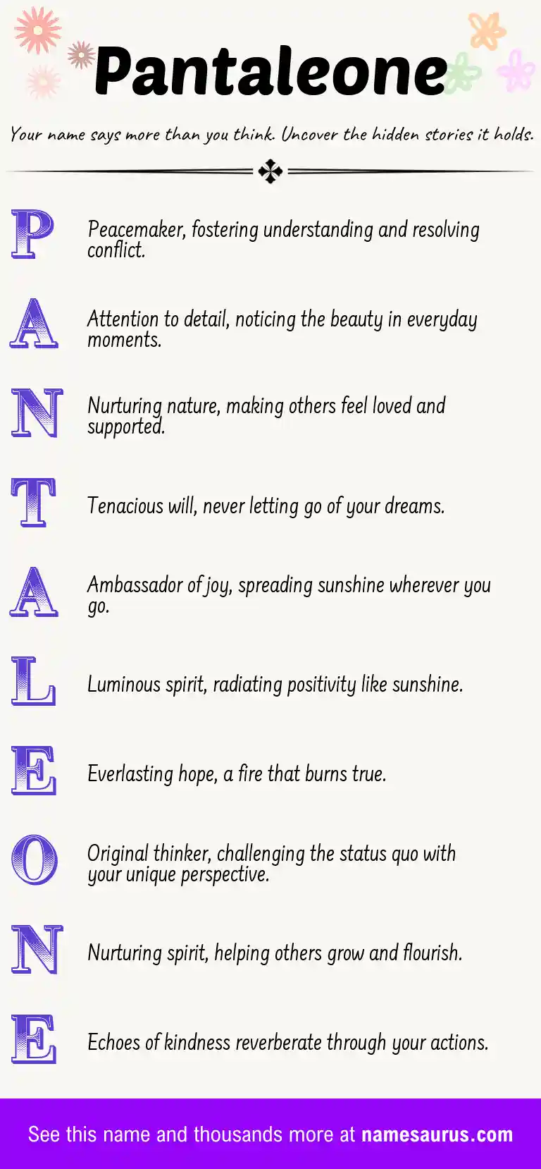 Acrostic poem about Pantaleone.