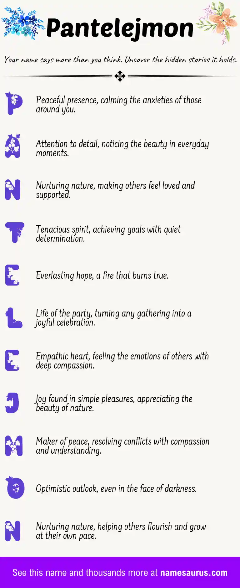 Acrostic poem about Pantelejmon.