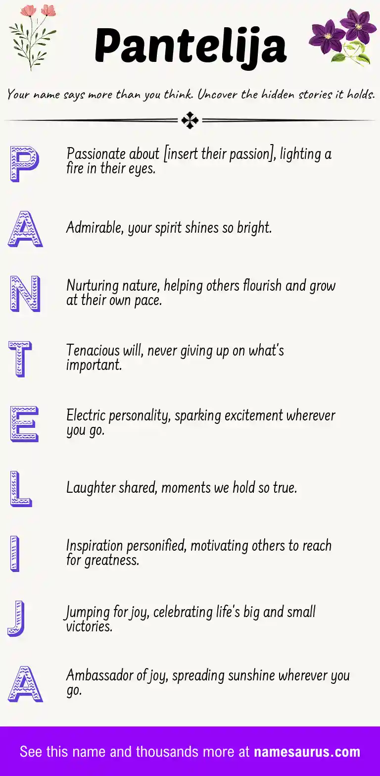 Acrostic poem about Pantelija.