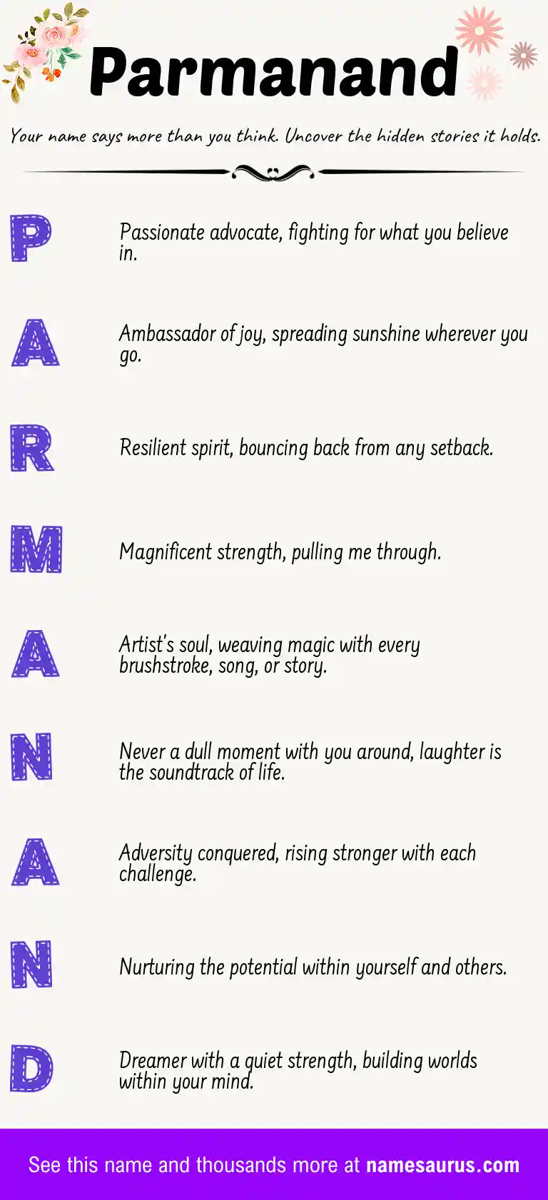 Acrostic poem about Parmanand.