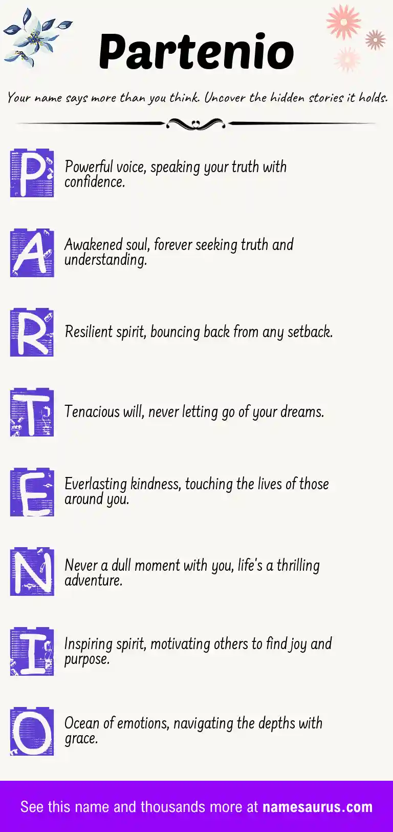 Acrostic poem about Partenio.
