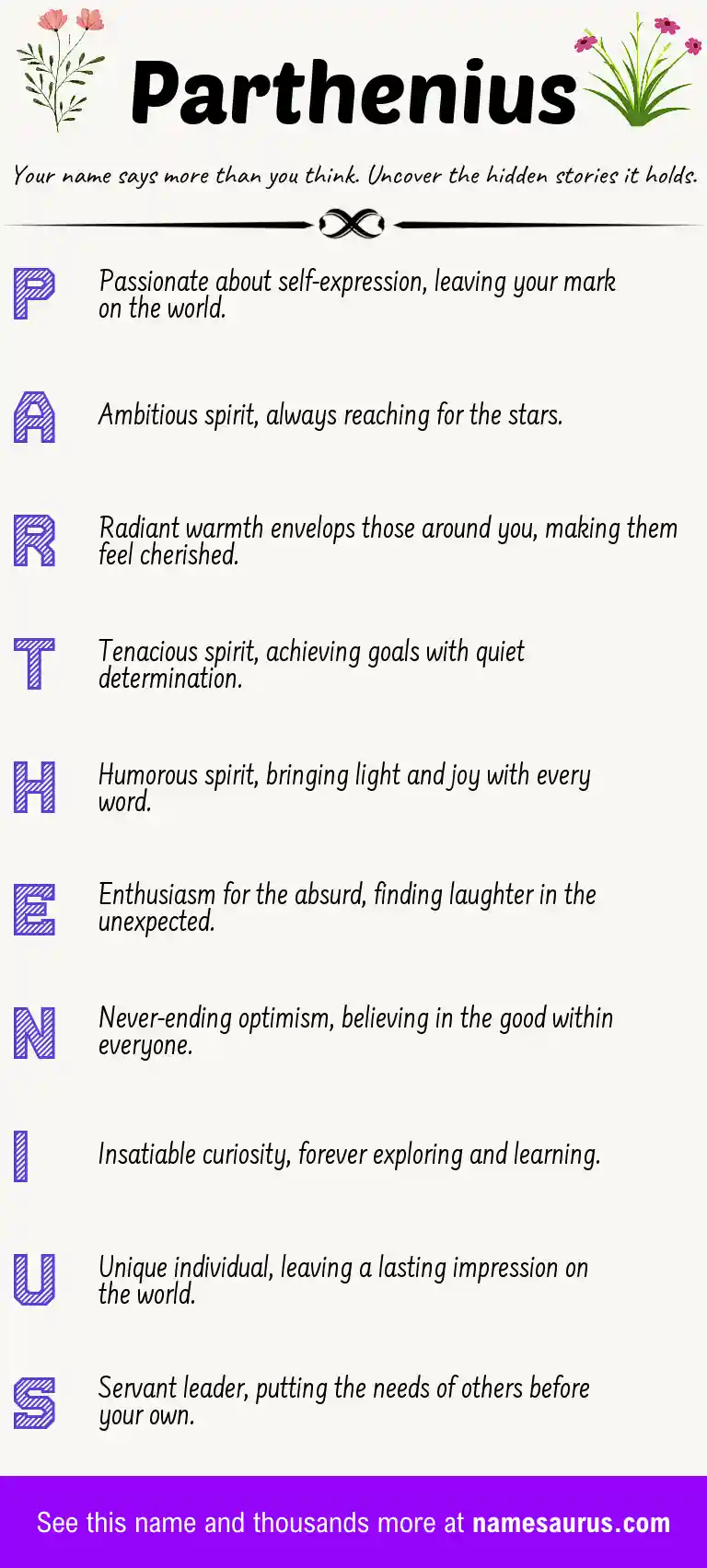 Acrostic poem about Parthenius.
