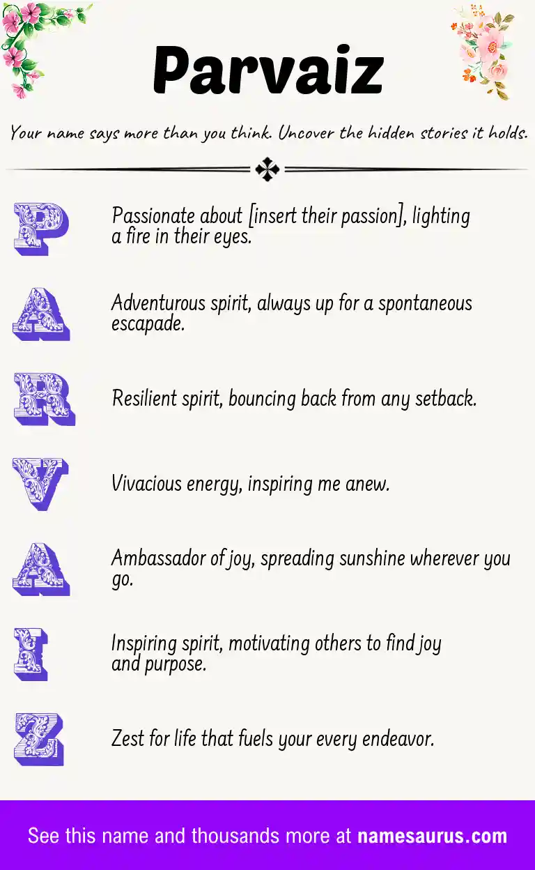 Acrostic poem about Parvaiz.