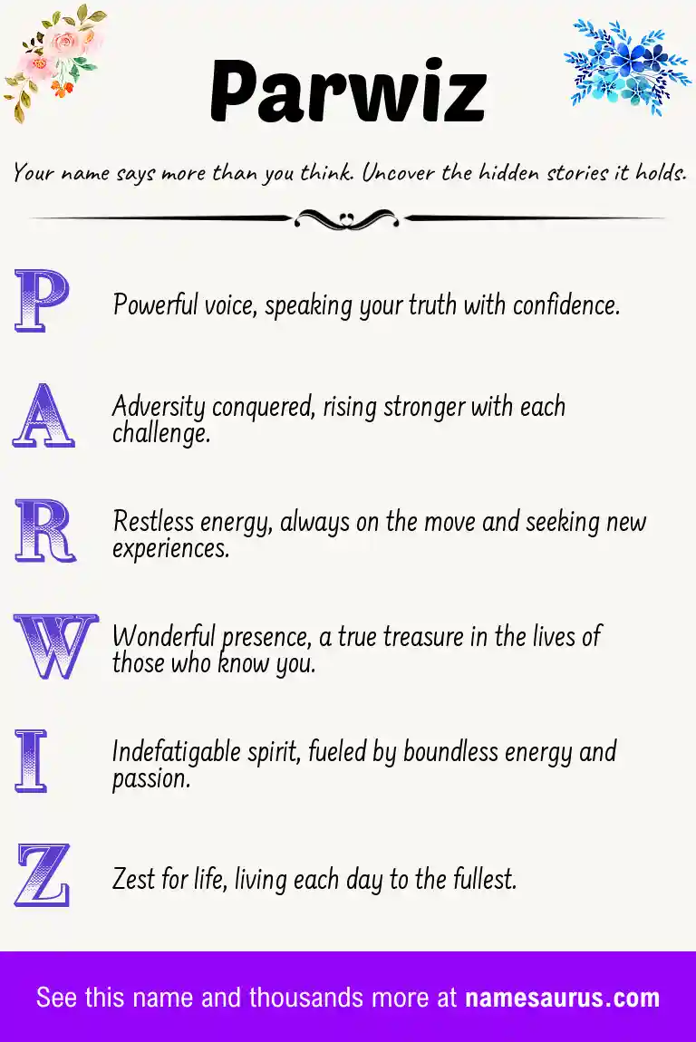 Acrostic poem about Parwiz.