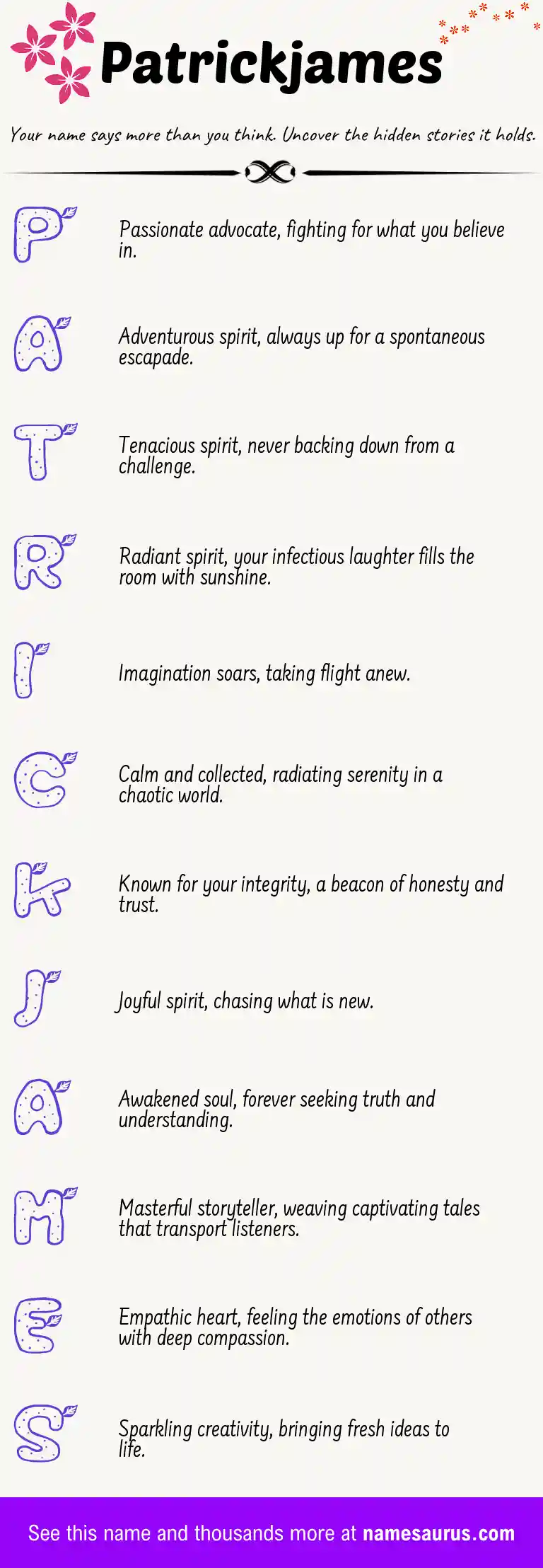 Acrostic poem about Patrickjames.