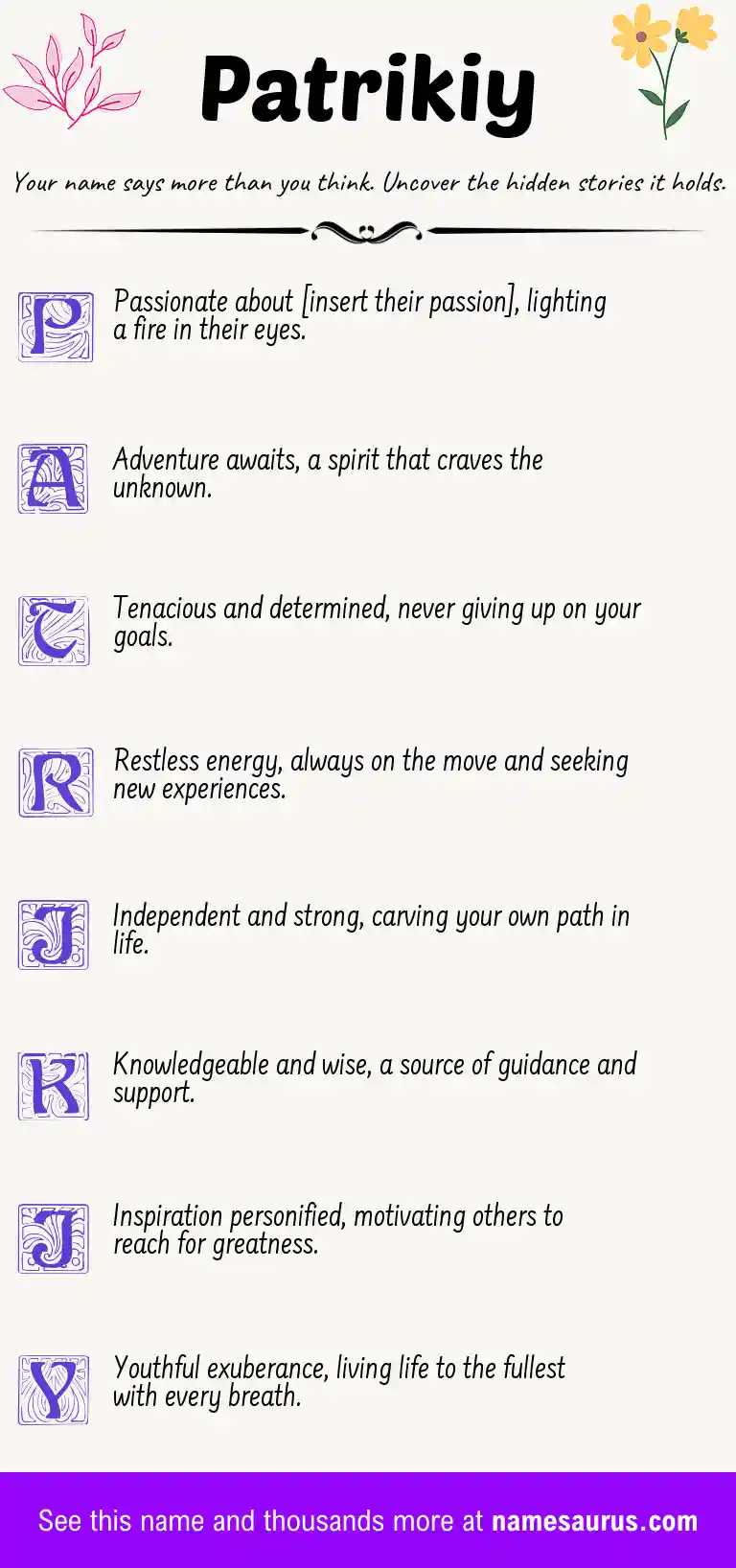 Acrostic poem about Patrikiy.