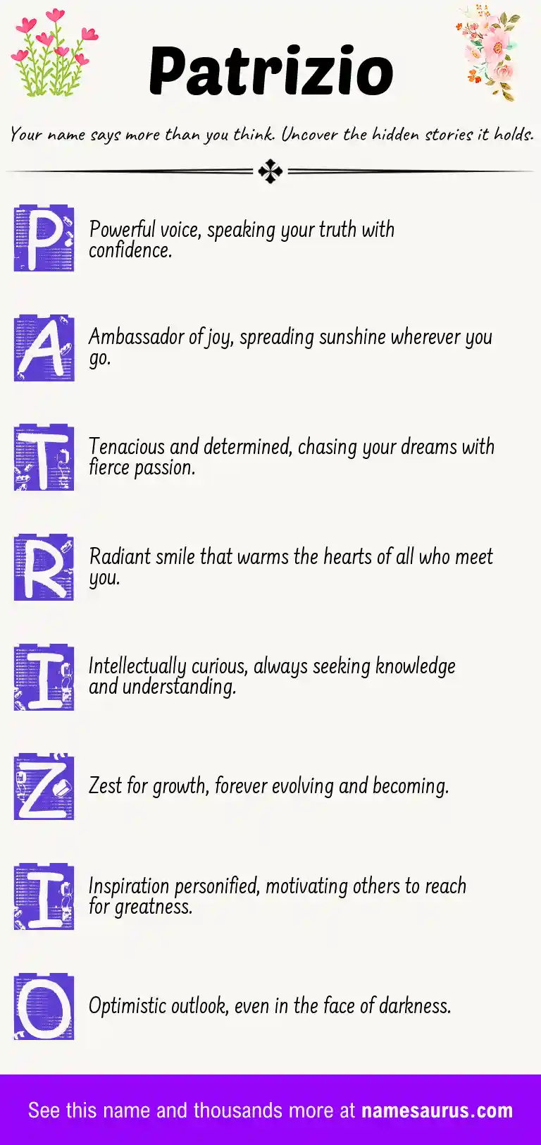 Acrostic poem about Patrizio.