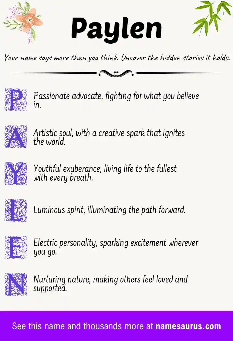 Acrostic poem about Paylen.