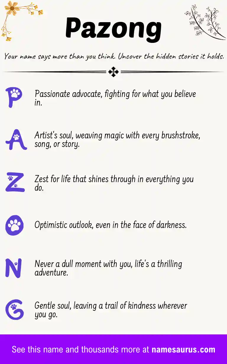 Acrostic poem about Pazong.