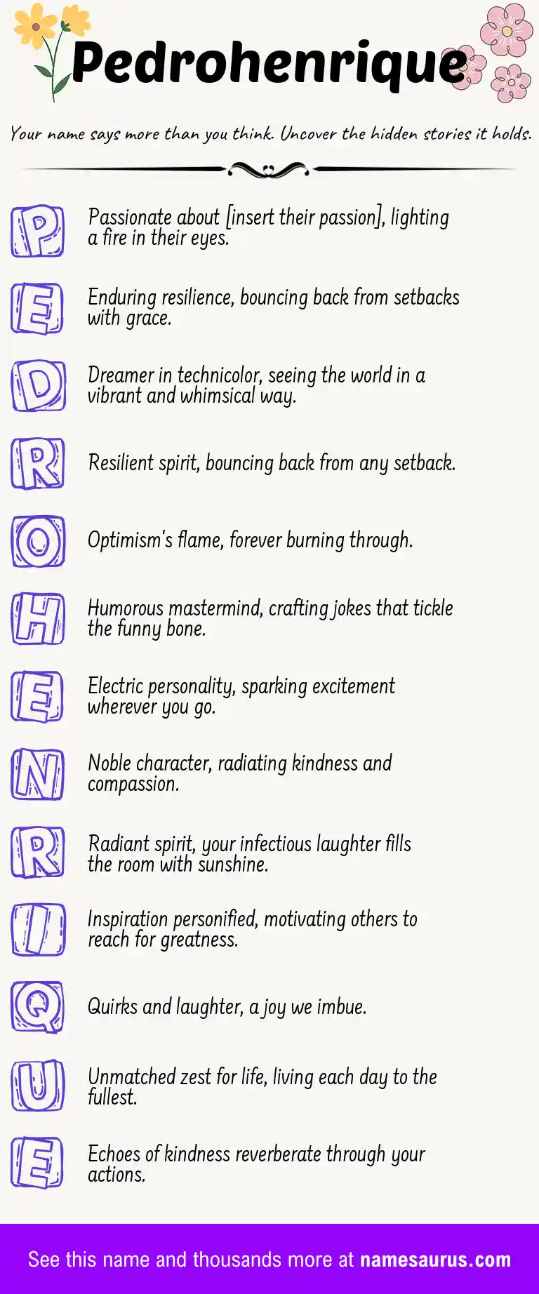 Acrostic poem about Pedrohenrique.