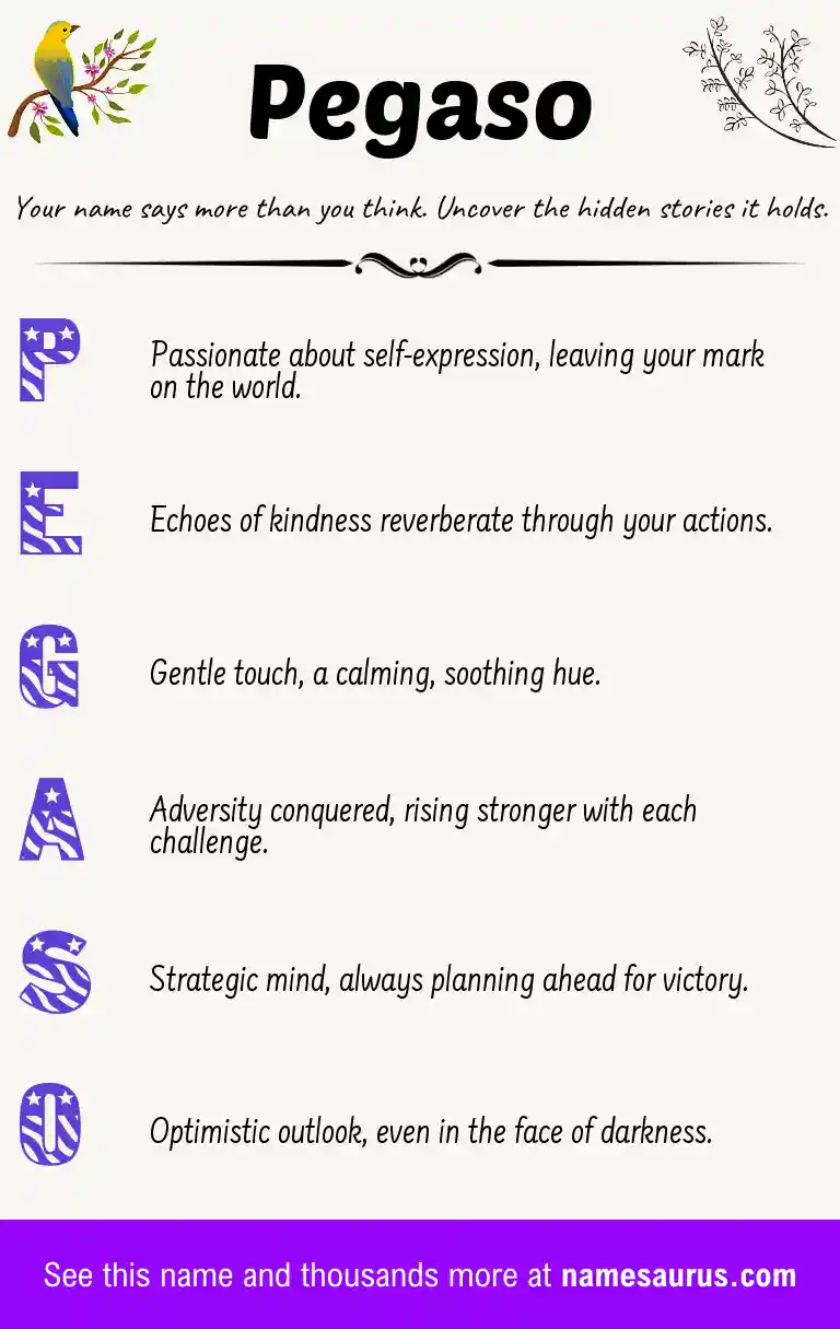 Acrostic poem about Pegaso.
