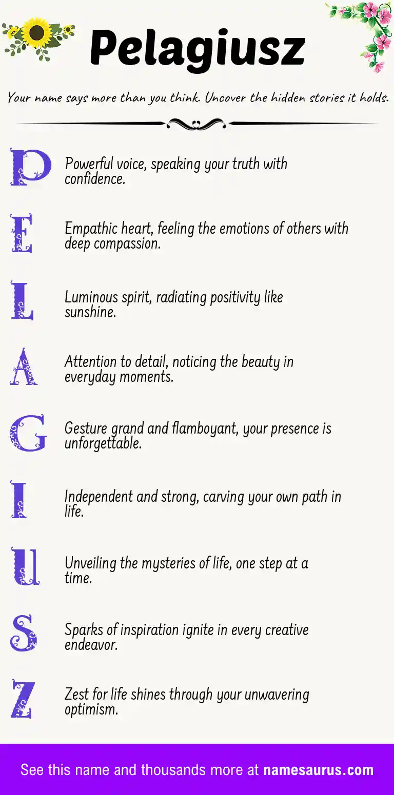 Acrostic poem about Pelagiusz.