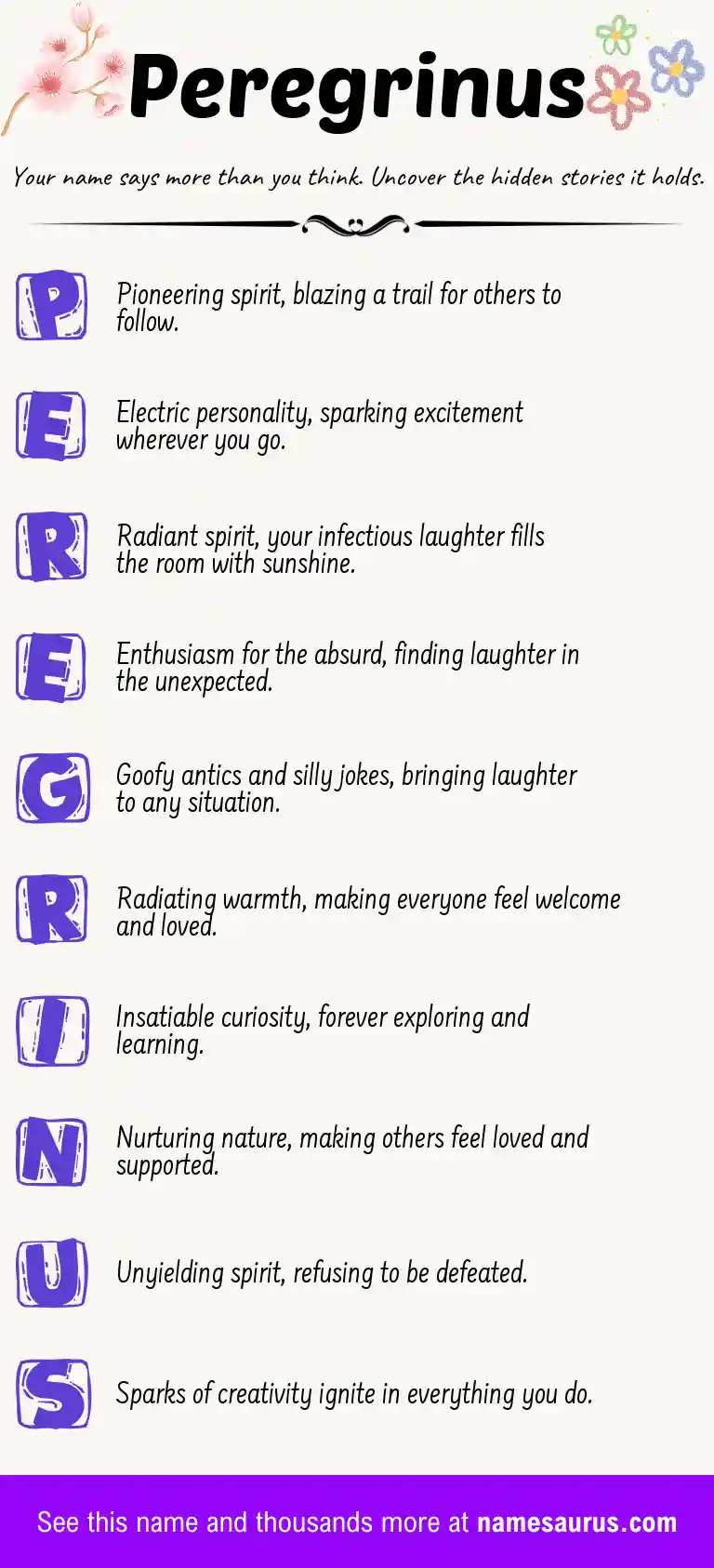Acrostic poem about Peregrinus.