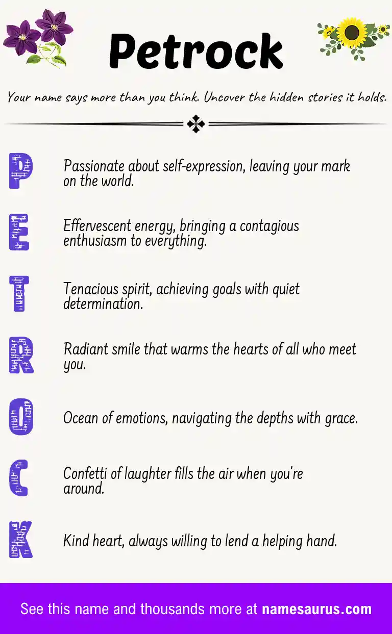 Acrostic poem about Petrock.