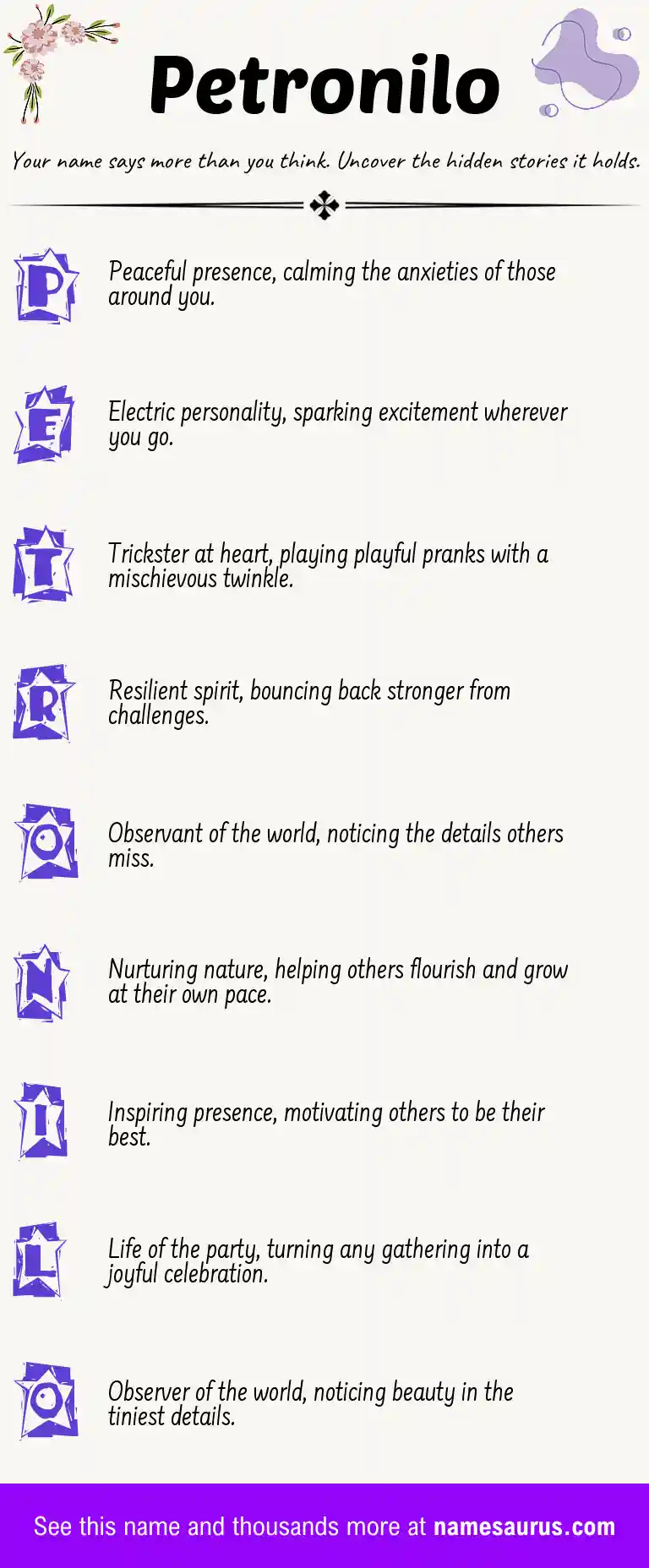 Acrostic poem about Petronilo.
