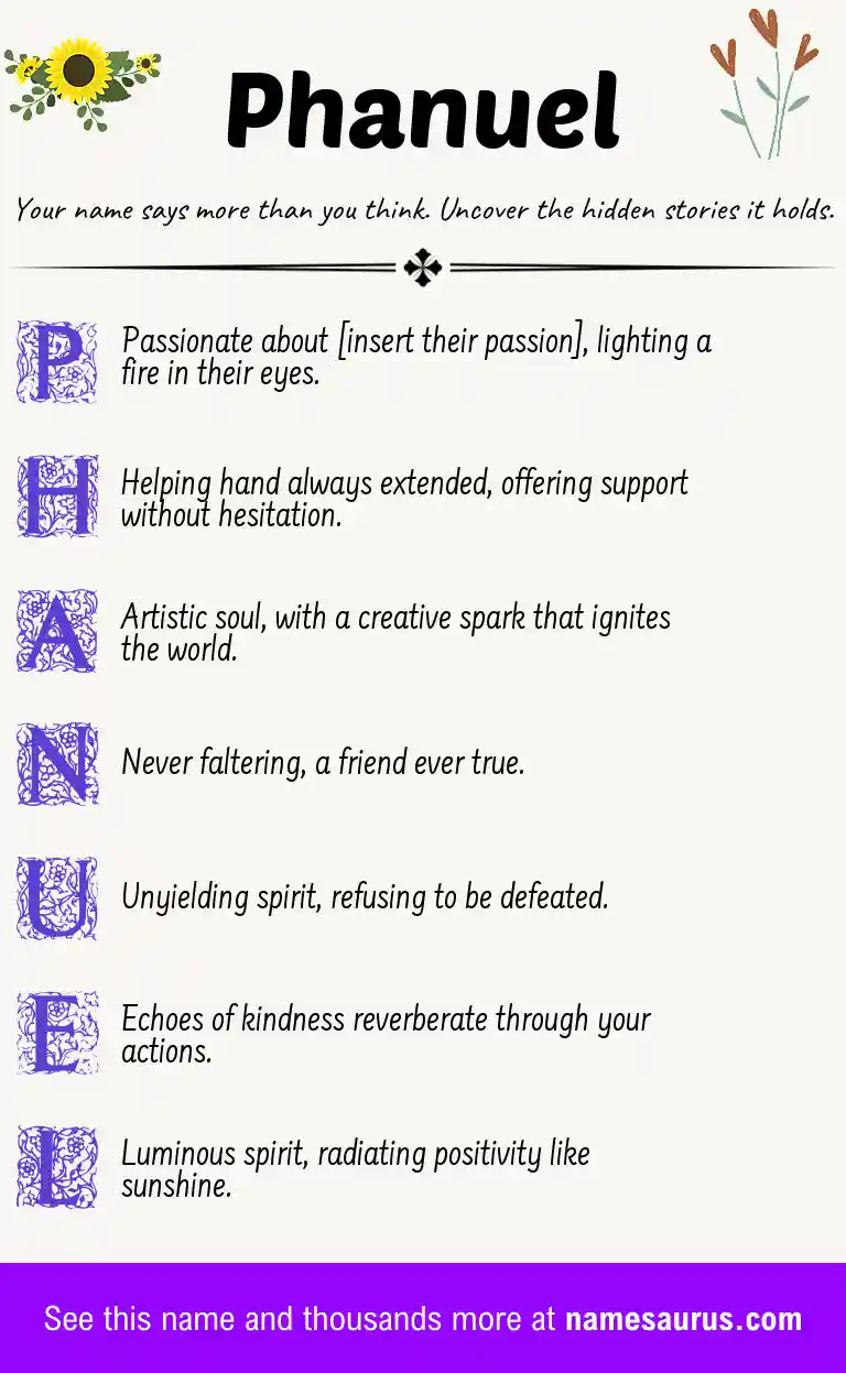 Acrostic poem about Phanuel.