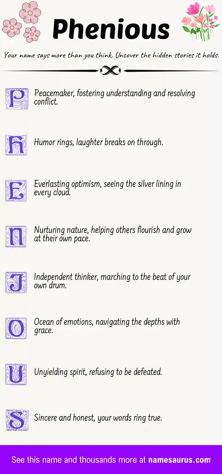 Acrostic poem about Phenious.
