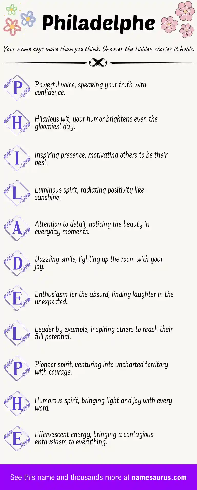 Acrostic poem about Philadelphe.