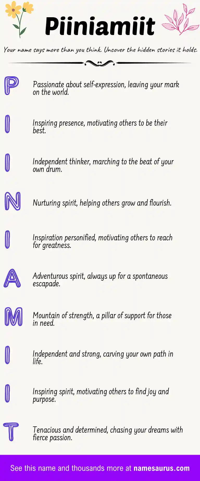 Acrostic poem about Piiniamiit.