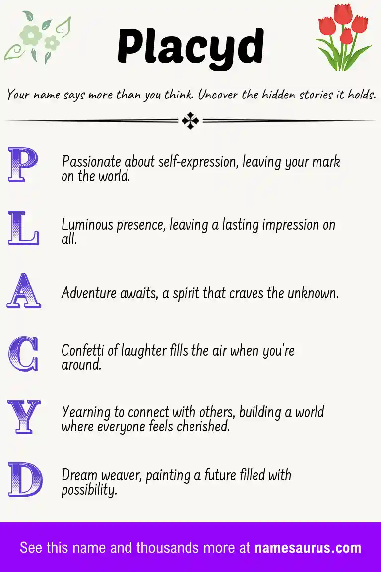 Acrostic poem about Placyd.