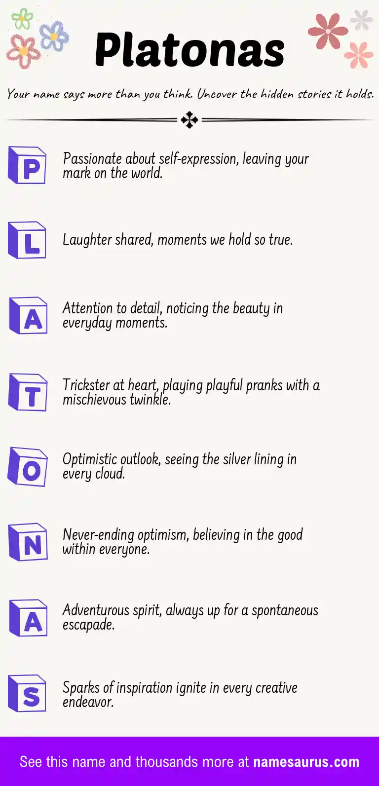 Acrostic poem about Platonas.