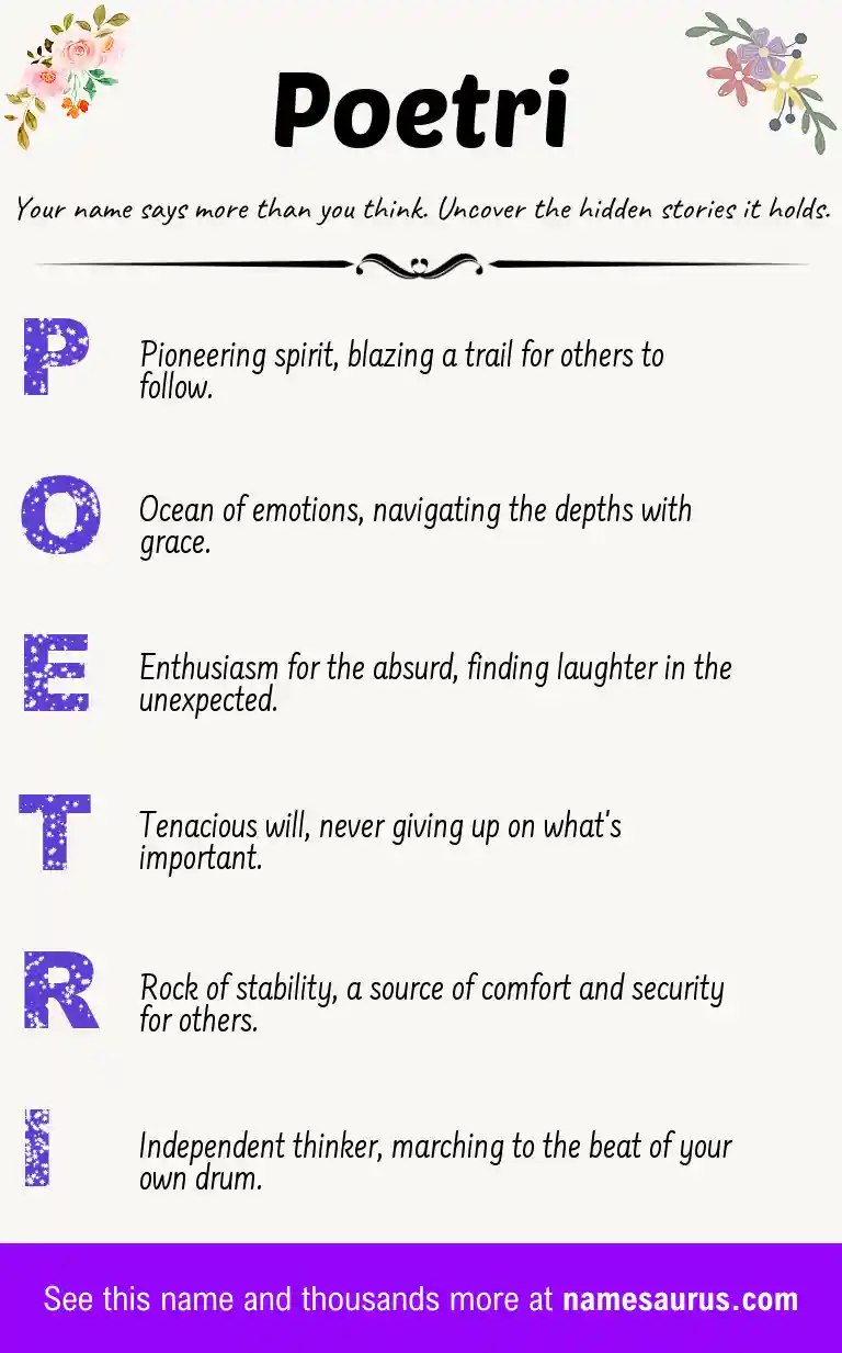 Acrostic poem about Poetri.