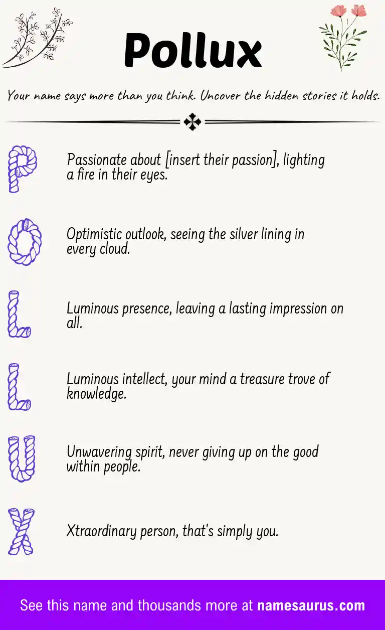 Acrostic poem about Pollux.