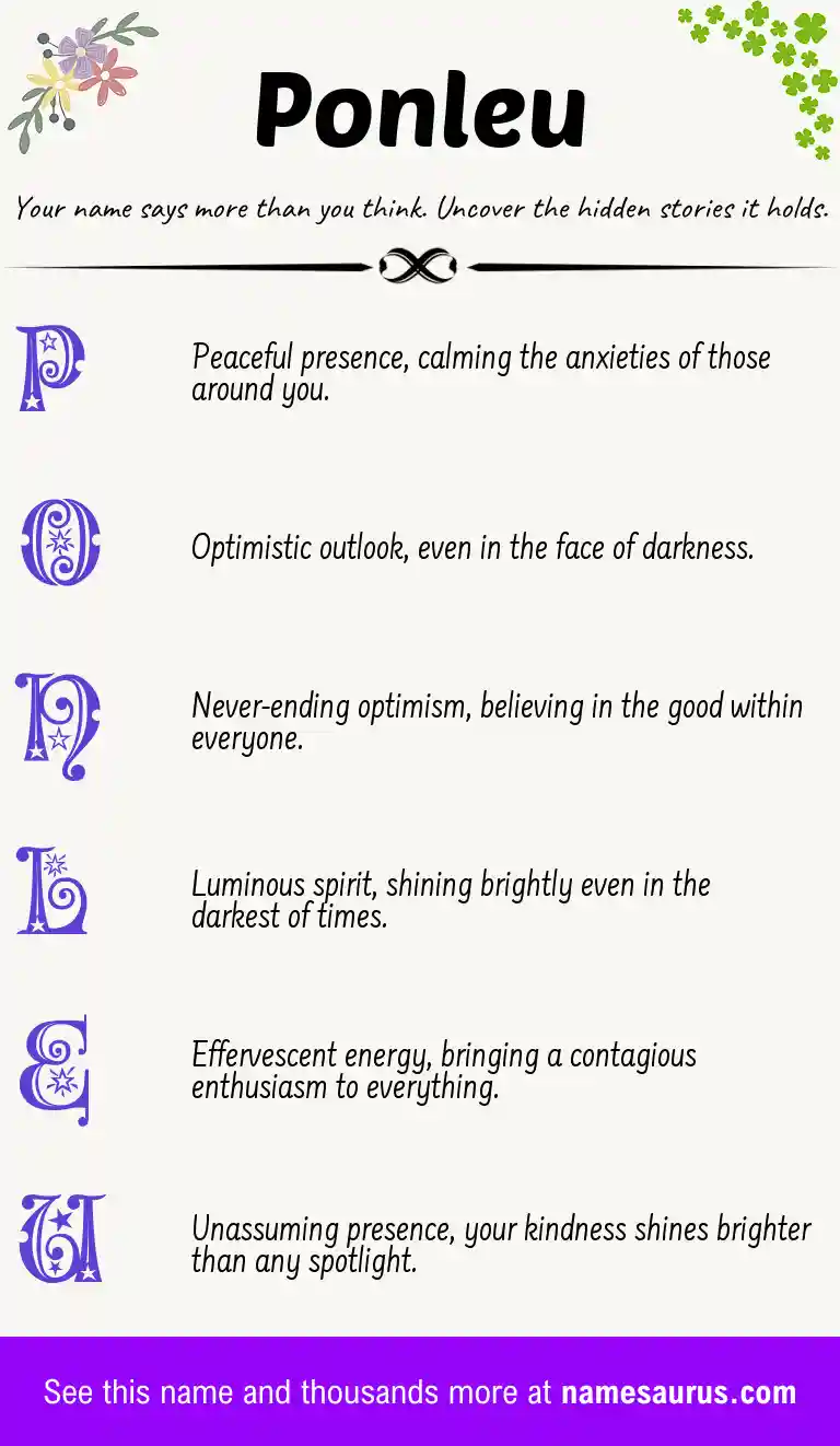 Acrostic poem about Ponleu.