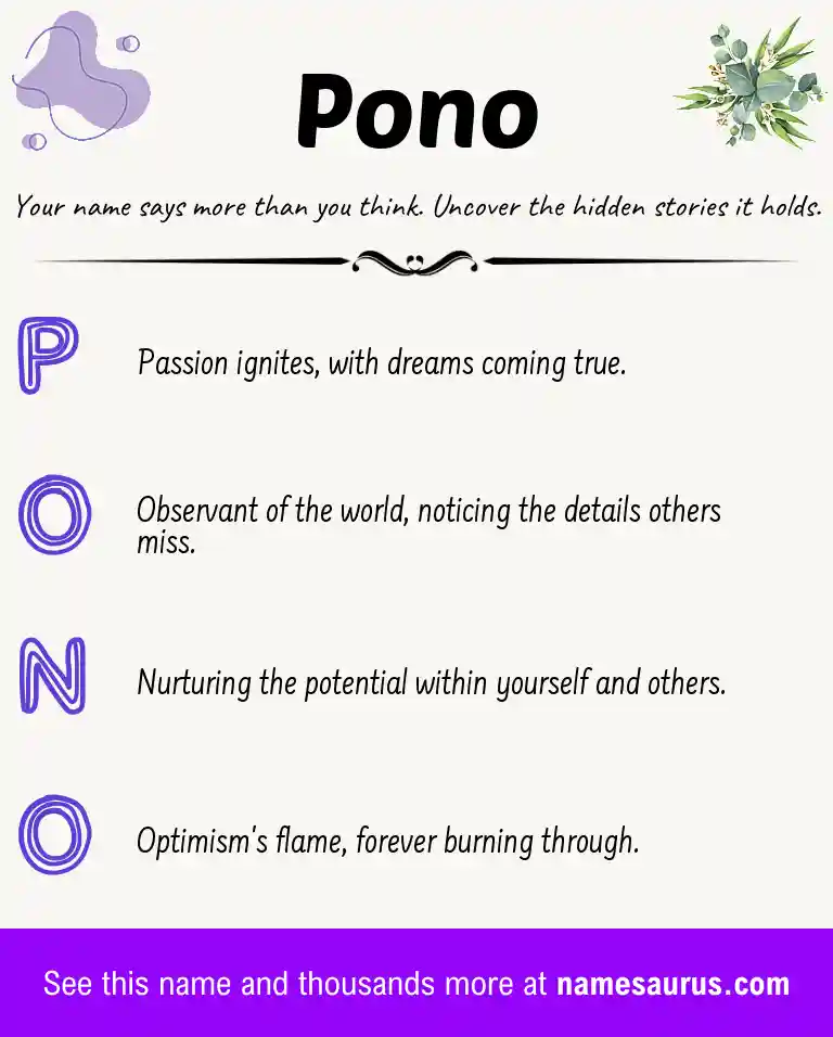 Acrostic poem about Pono.