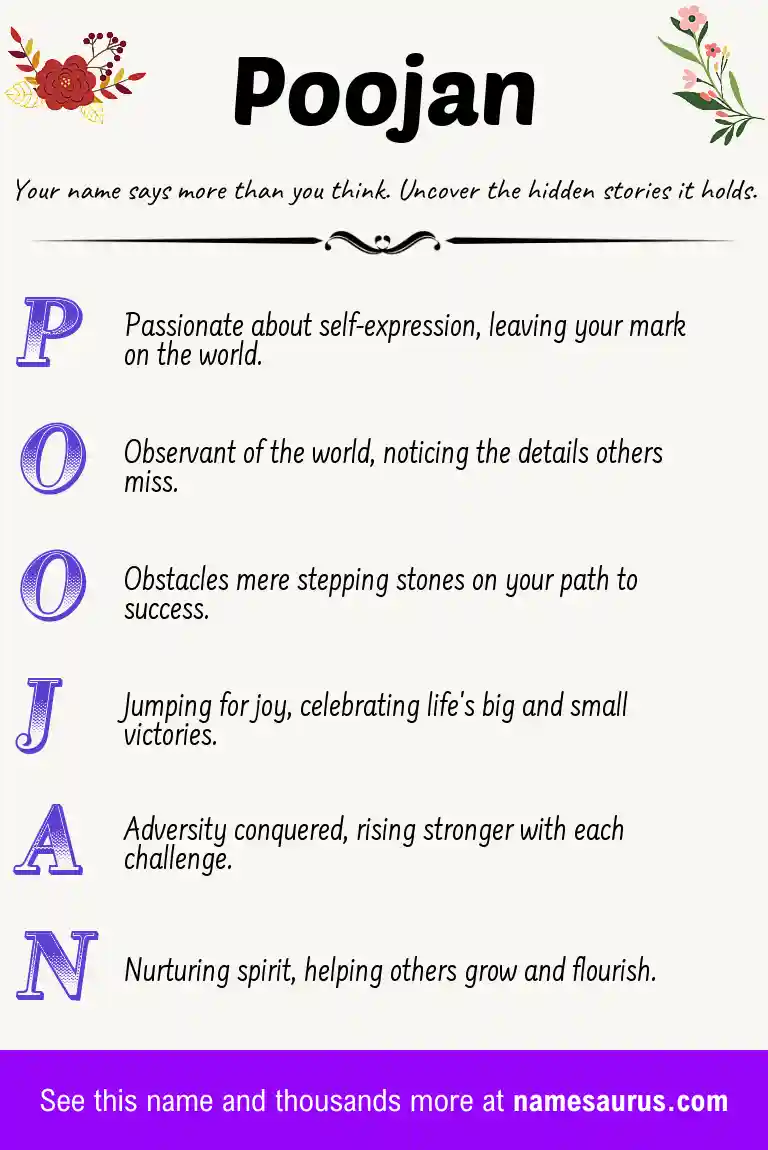 Acrostic poem about Poojan.