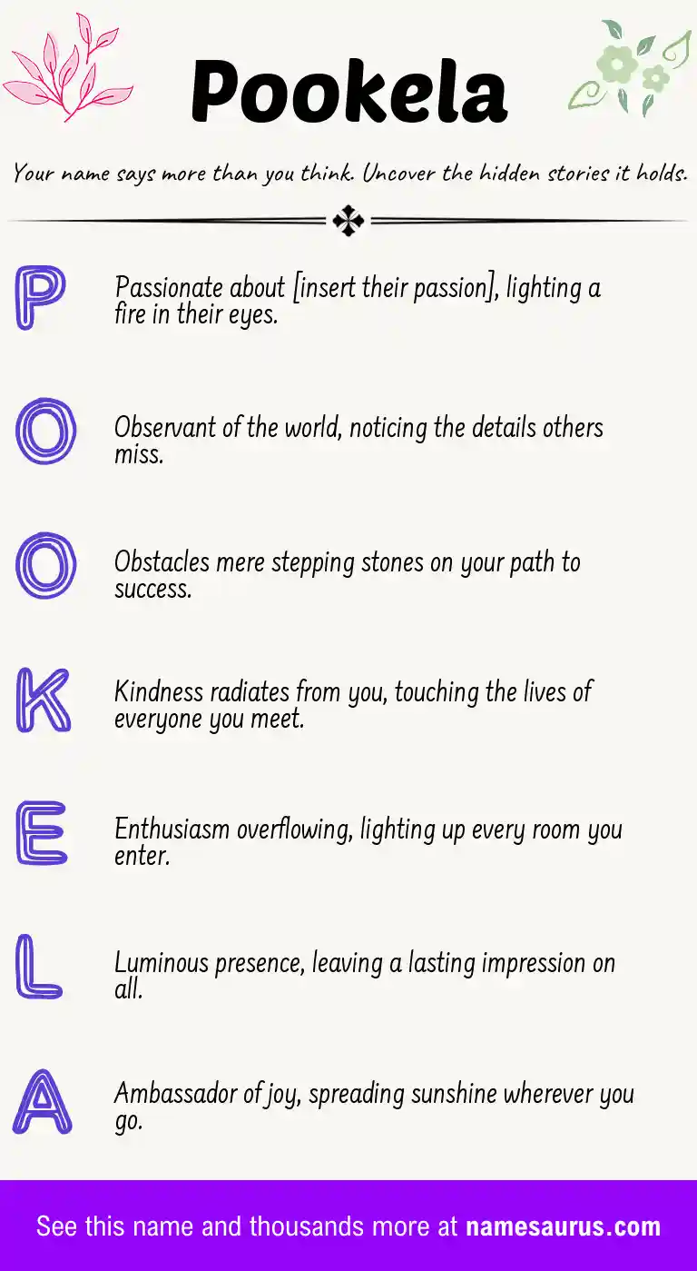 Acrostic poem about Pookela.