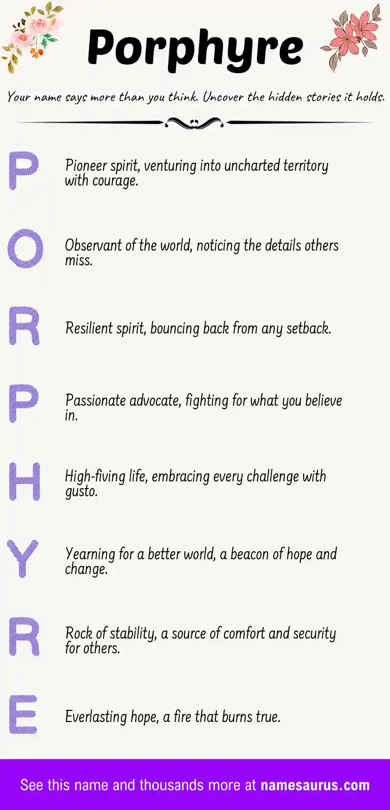 Acrostic poem about Porphyre.