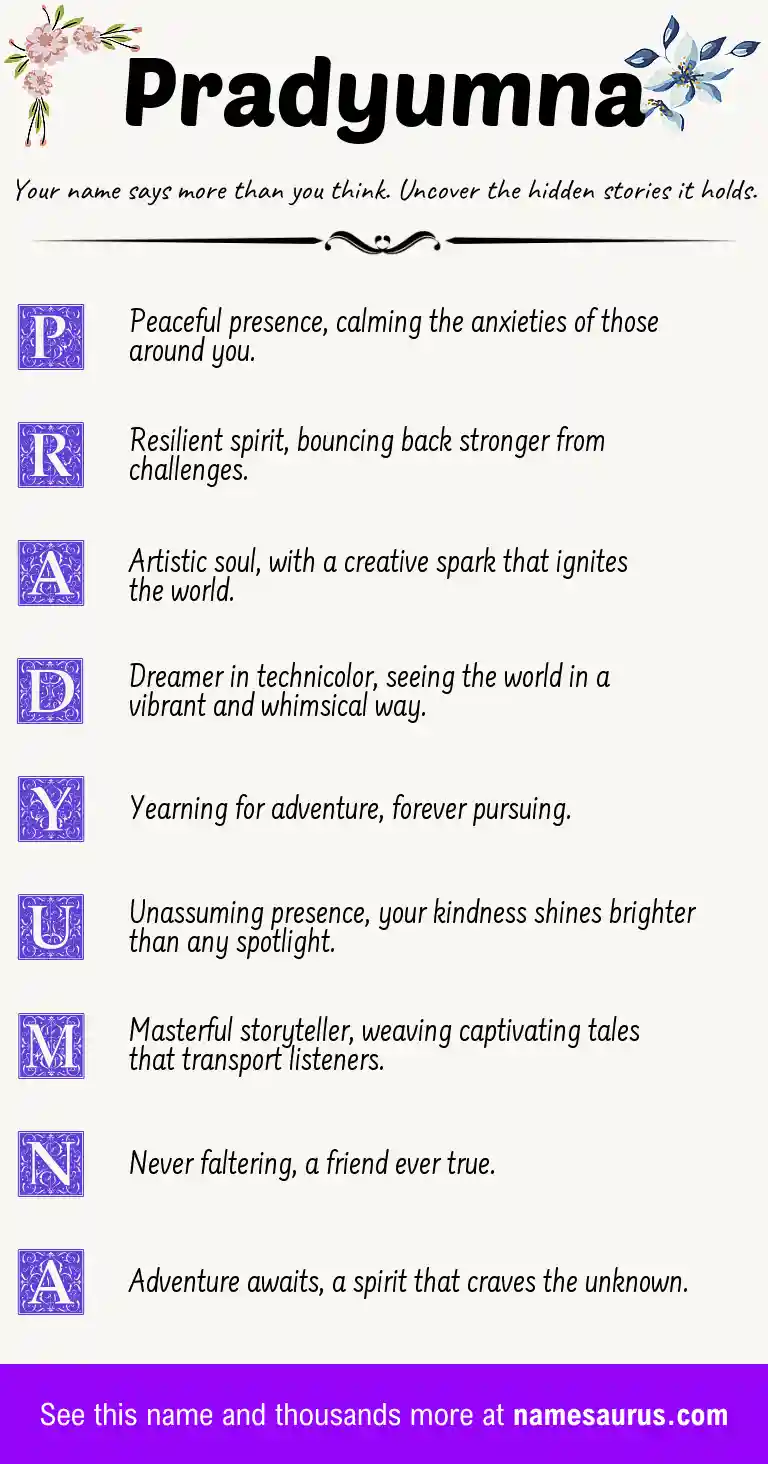 Acrostic poem about Pradyumna.
