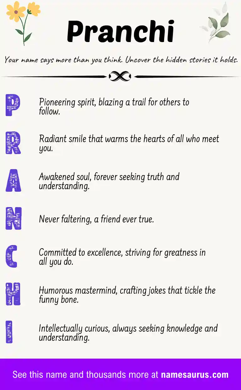 Acrostic poem about Pranchi.