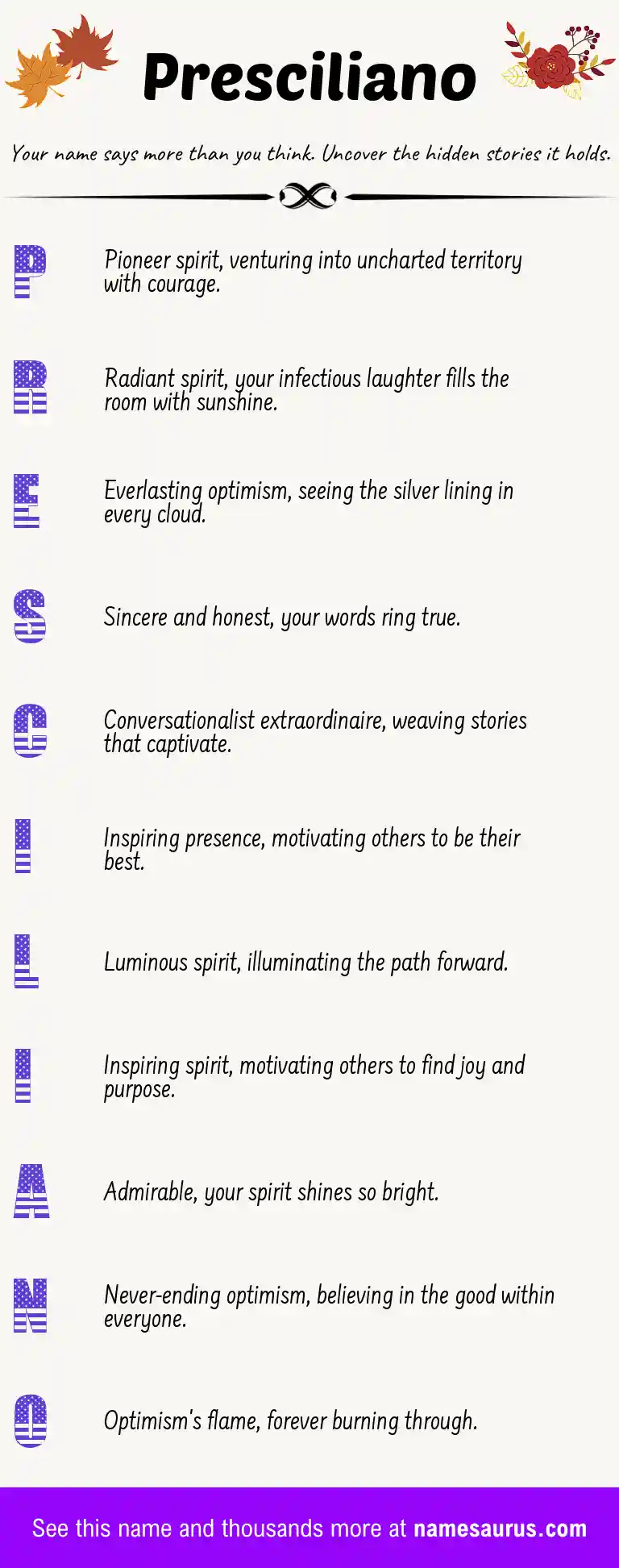 Acrostic poem about Presciliano.