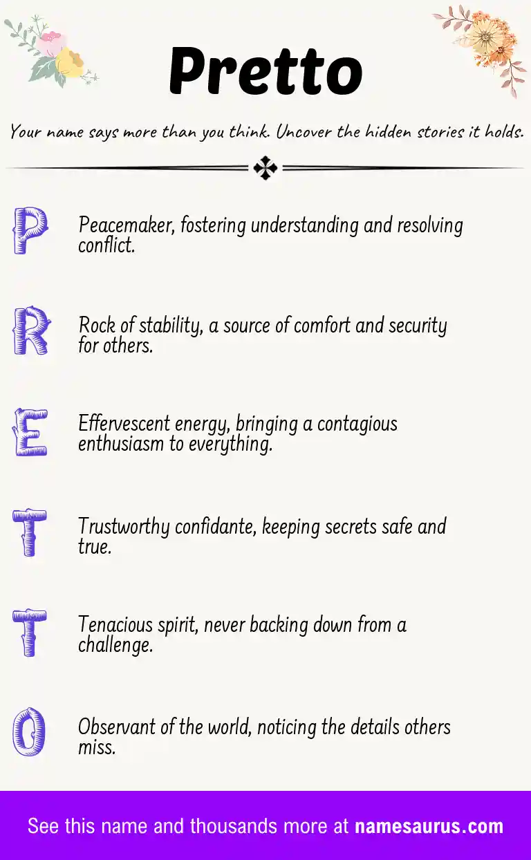 Acrostic poem about Pretto.