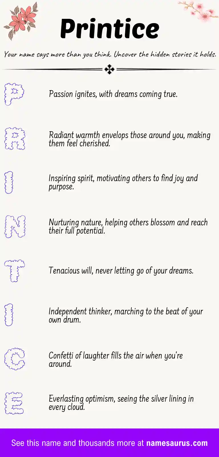 Acrostic poem about Printice.