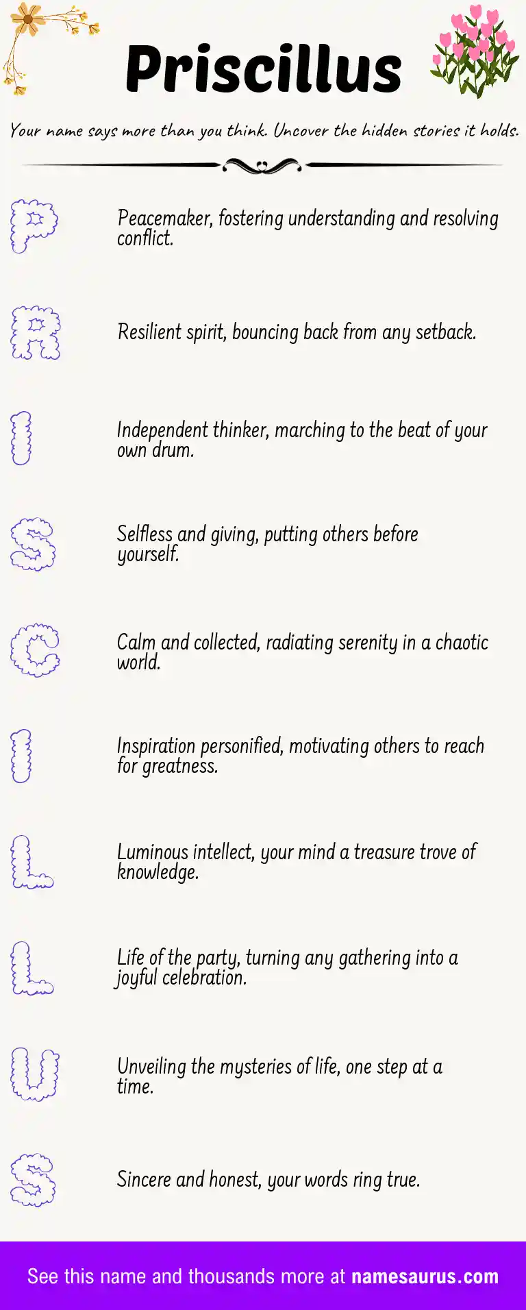 Acrostic poem about Priscillus.