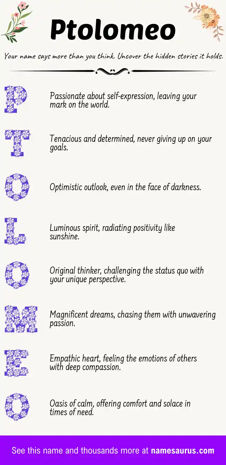 Acrostic poem about Ptolomeo.