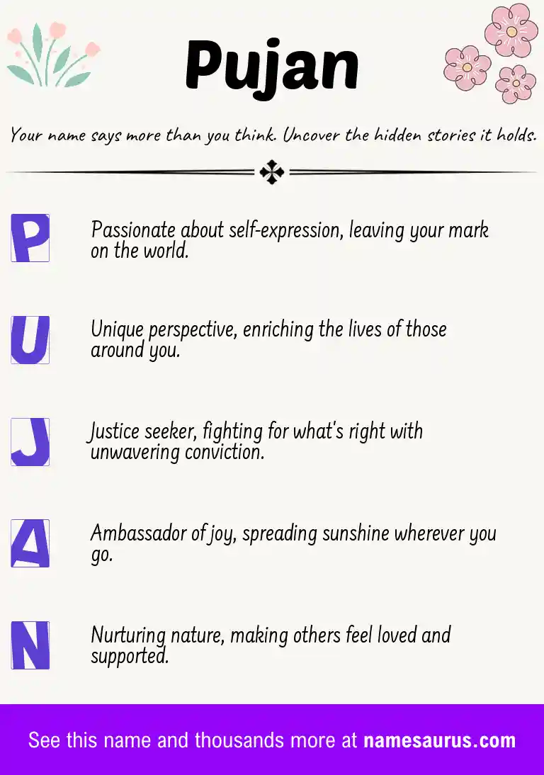 Acrostic poem about Pujan.