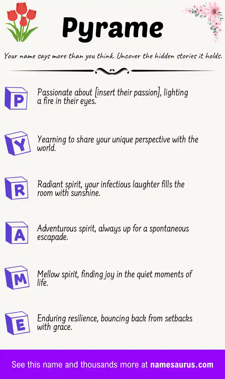 Acrostic poem about Pyrame.