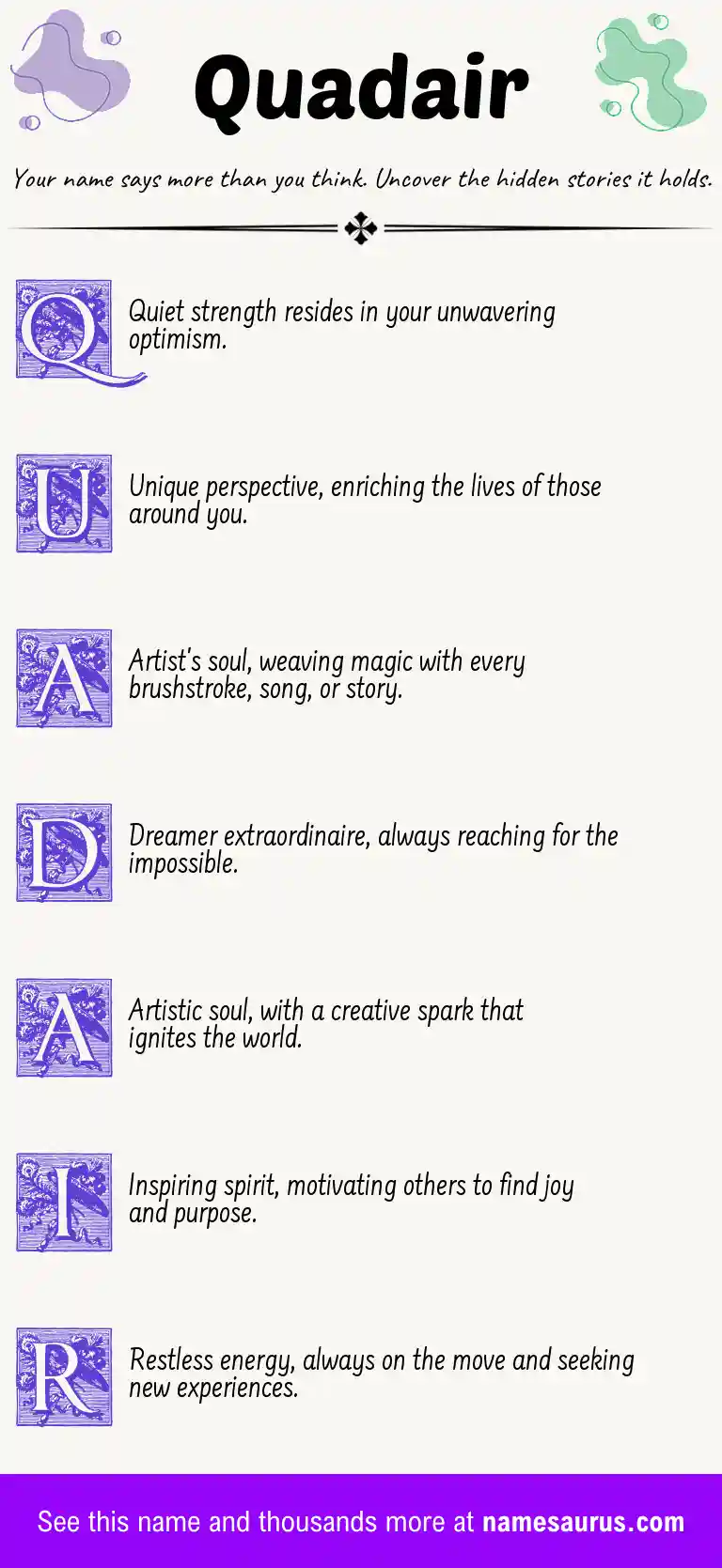 Acrostic poem about Quadair.