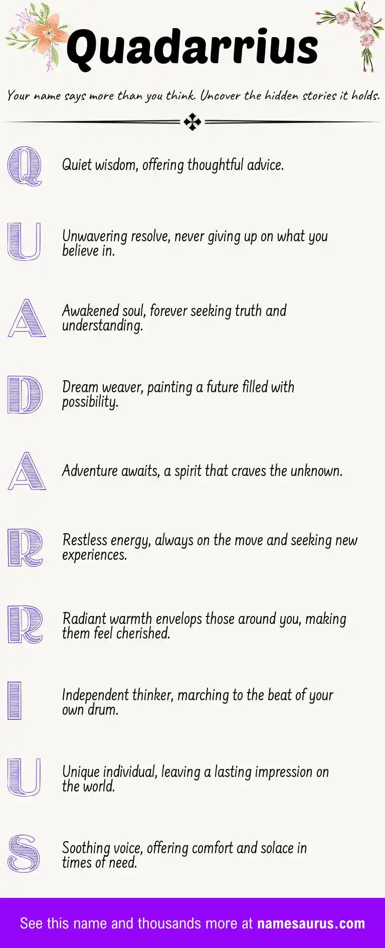 Acrostic poem about Quadarrius.