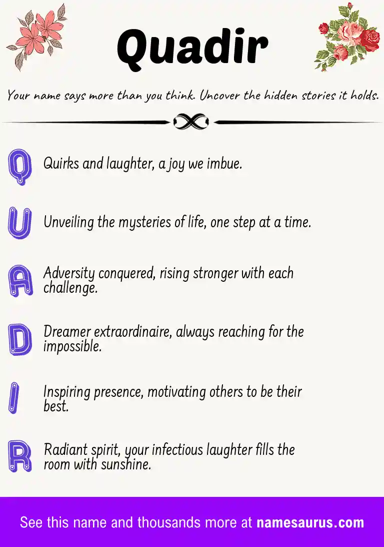 Acrostic poem about Quadir.