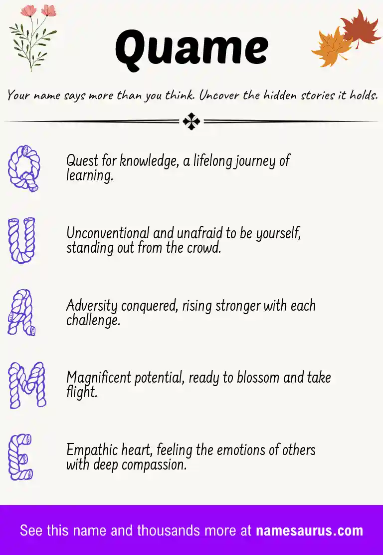 Acrostic poem about Quame.