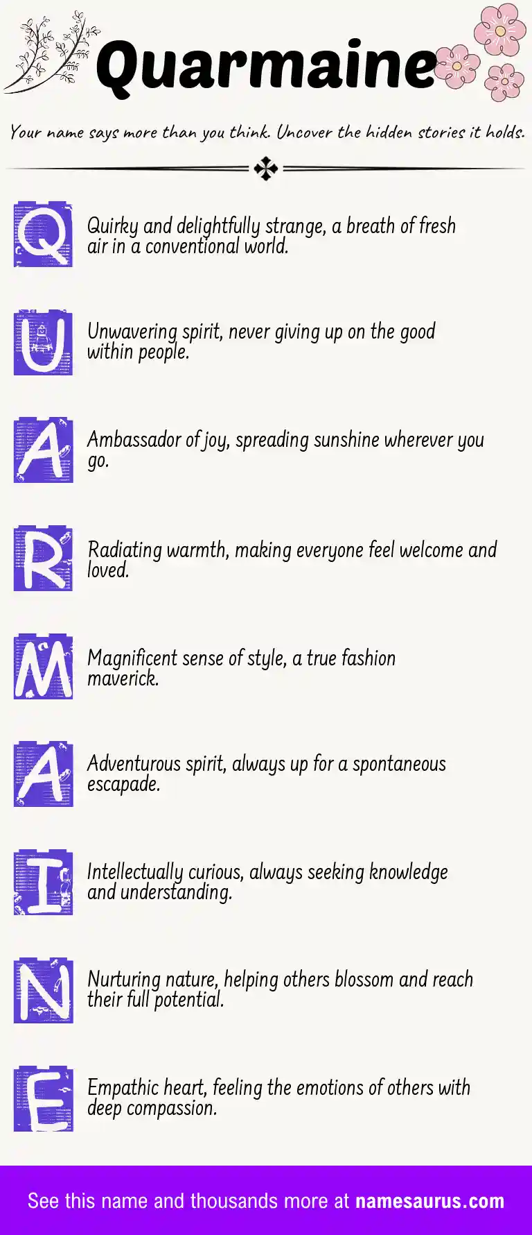 Acrostic poem about Quarmaine.