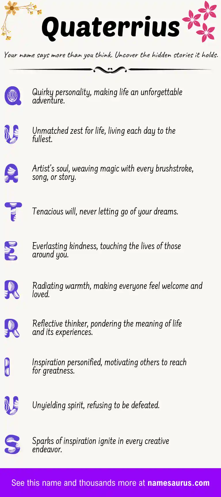 Acrostic poem about Quaterrius.